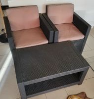 Gartensitzgruppe 2 Sessel + 1 Tisch Rattanstil Dunkelgrau