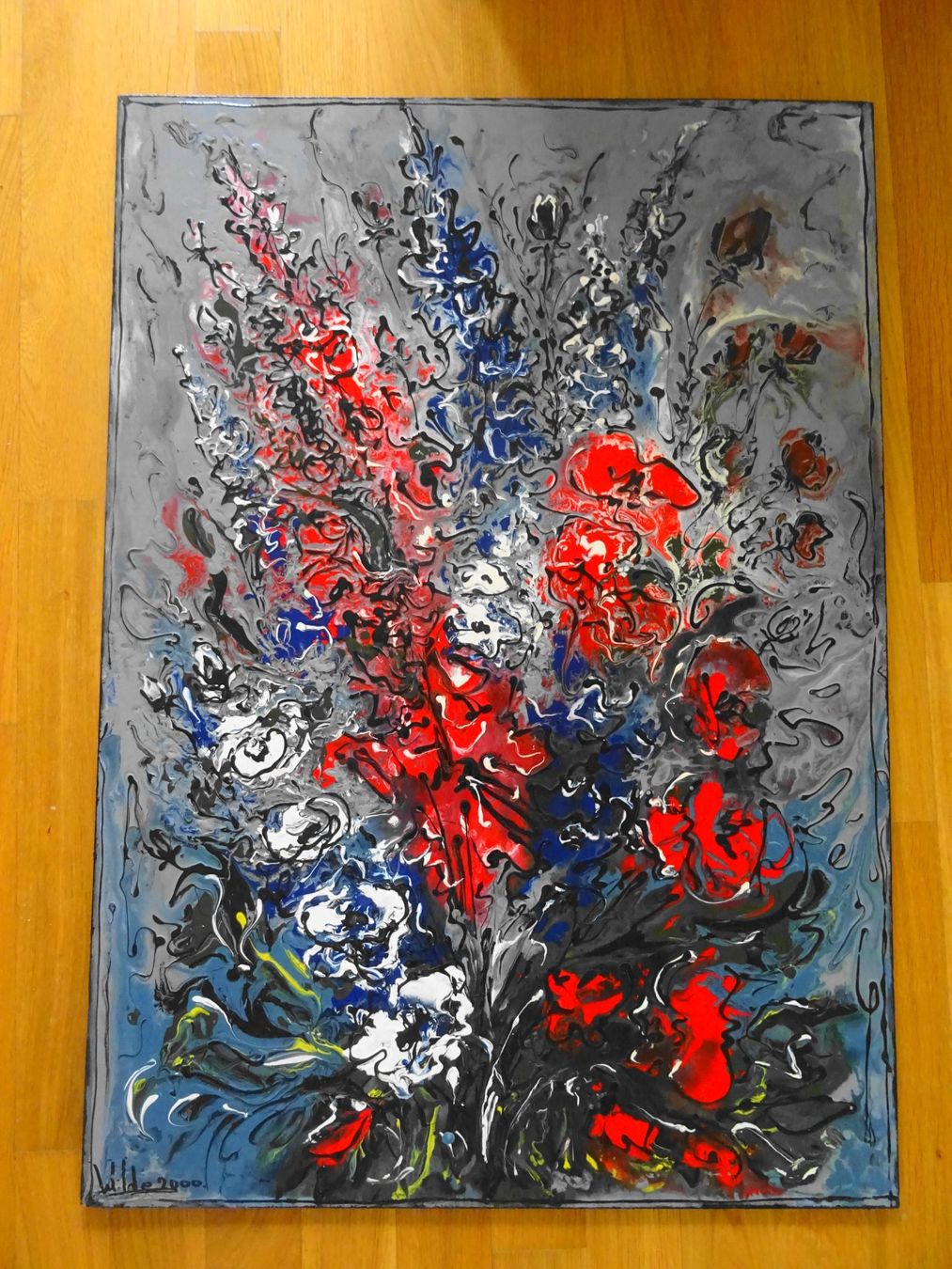 Dipinti: Abstraktes Blumenstillleben Gemälde, Acryl, Orig. Wilde 2000 – Usato da Zürich venduto da Connie8