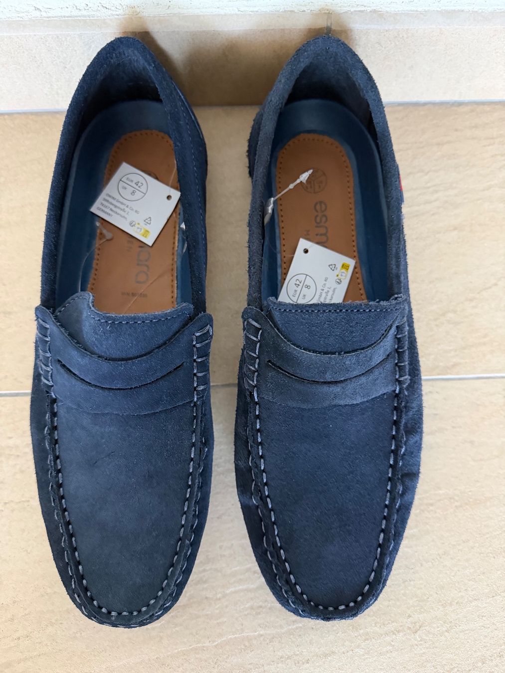 Herrenschuhe: Mocassins en daim bleu, p. 42 – Neu (gemäss Beschreibung) aus St-Gingolph von GoldenKeys 1