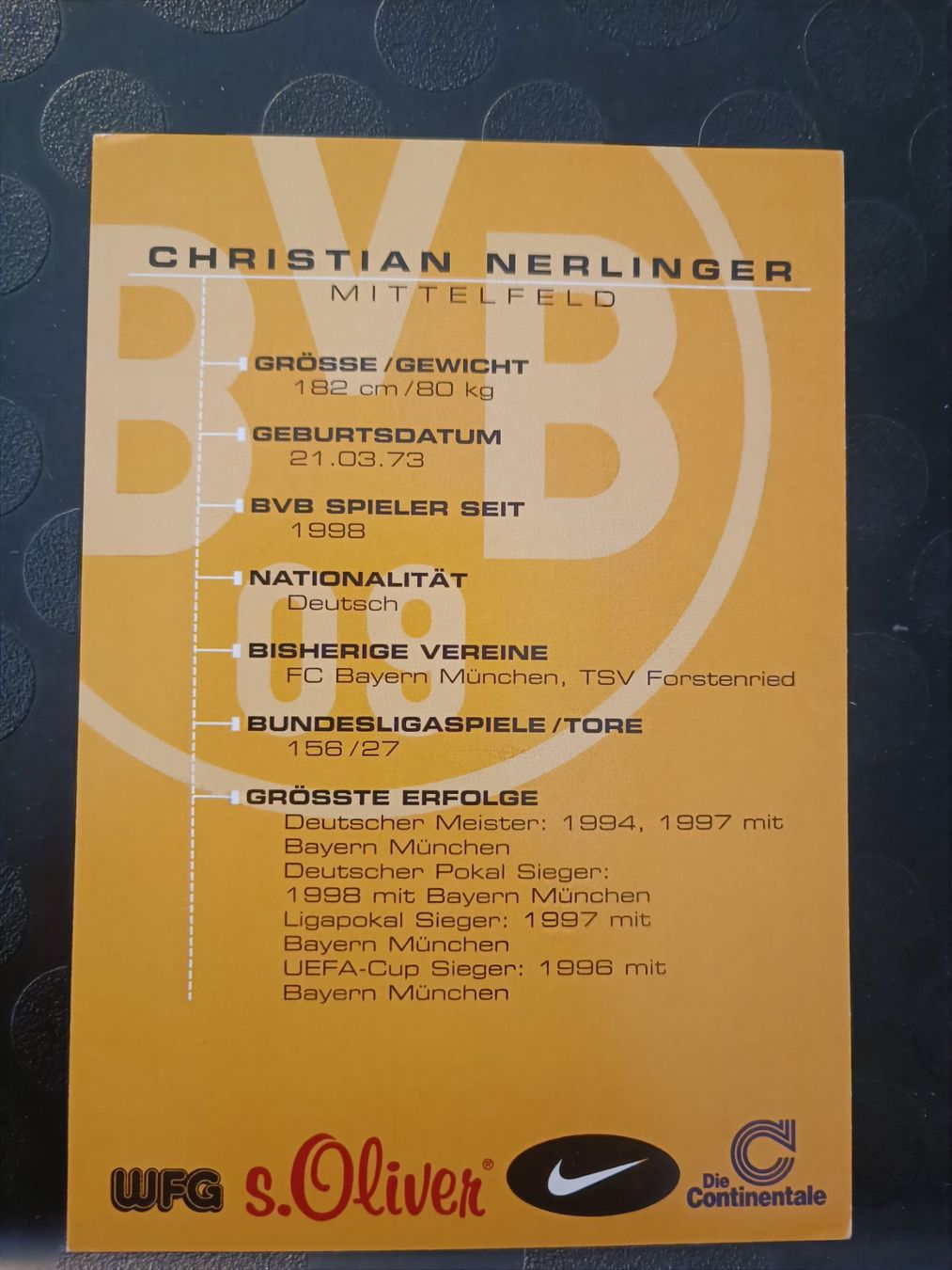 Autografi: Christian Nerlinger - BVB - Handsignierte alte Karte – Usato da Menziken venduto da Artographs 1