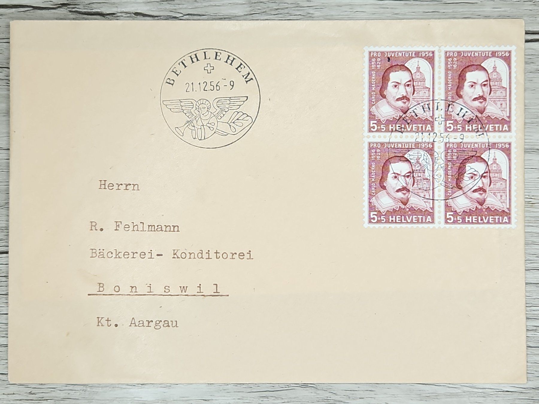 Tutti i francobolli: CL02 Enveloppe + Timbre Suisse 1956 – Usato da Cousset venduto da Patrick_Collections