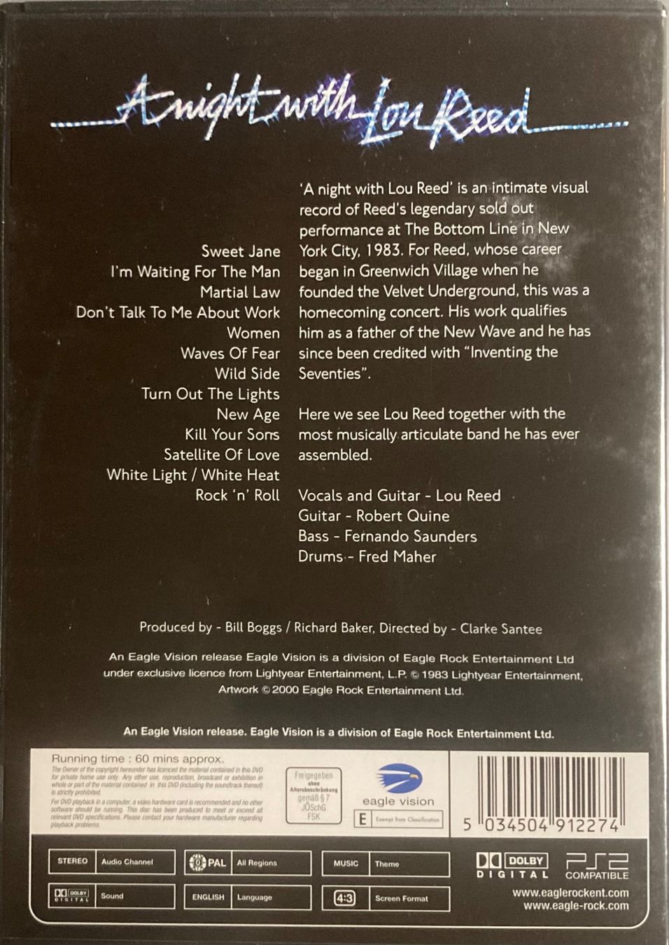 Tutti i DVDs: LOU REED - A NIGHT WITH LOU REED – Usato da Poliez-Pittet venduto da Newtown-Records 1