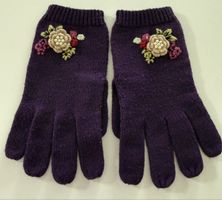 Süsse Strickhabdschuhe in lila Blumen bestickt neuwertig