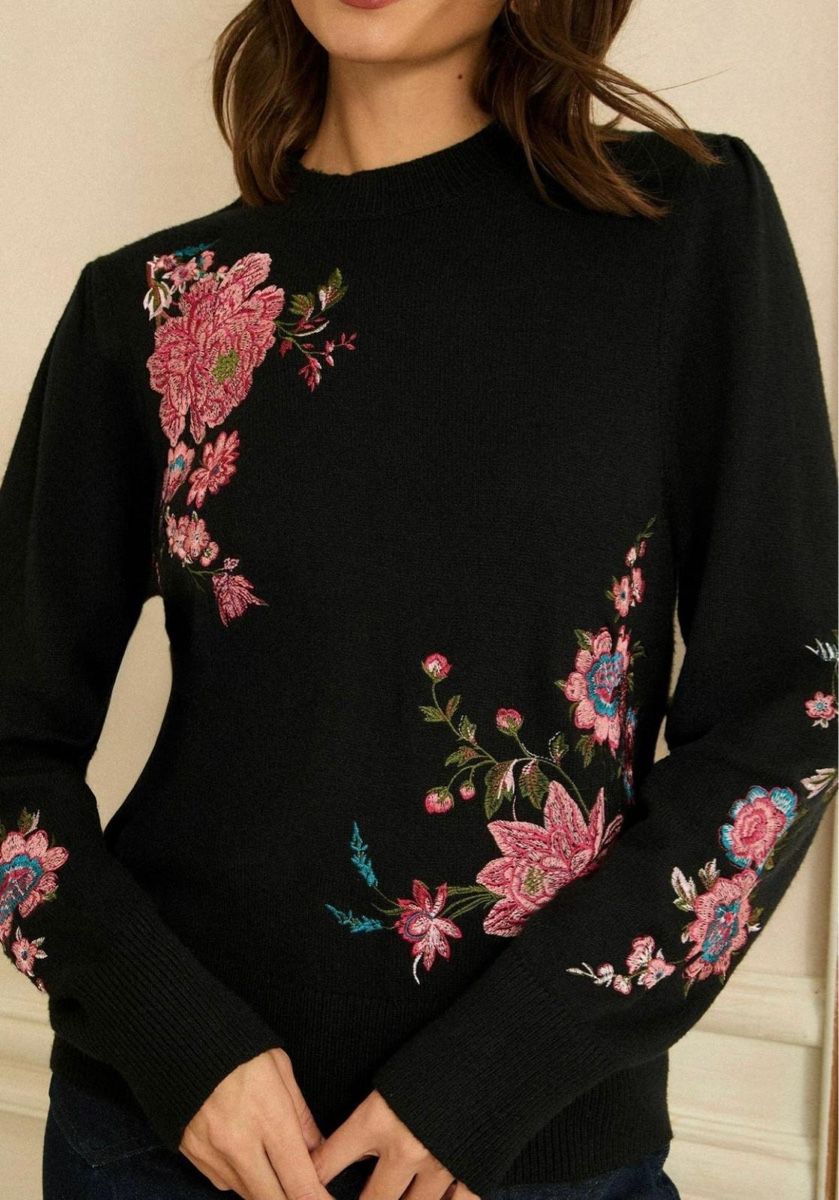 Pulls & Sweat-shirts: Strickpullover, schwarz, Blumenmuster, Grösse 38, Love&Roses – Neuf avec emballage d'origine à Dübendorf par tagr