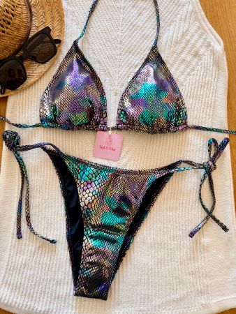 Glanz Bikini Schlangenoptik -M– Gratis Versand