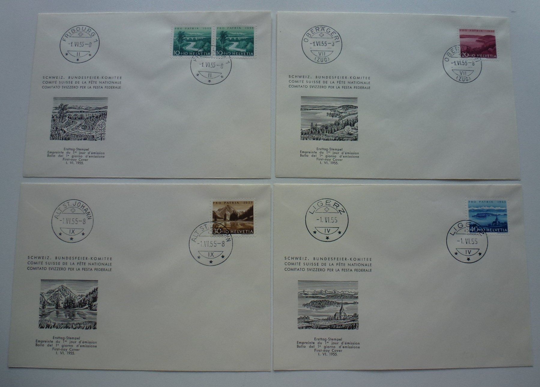 Alle Briefmarken: Pro Patria 1955 ++ 4 Komitee FDC ZNr. B72-B75 – Gebraucht aus Walkringen von Casablanca777