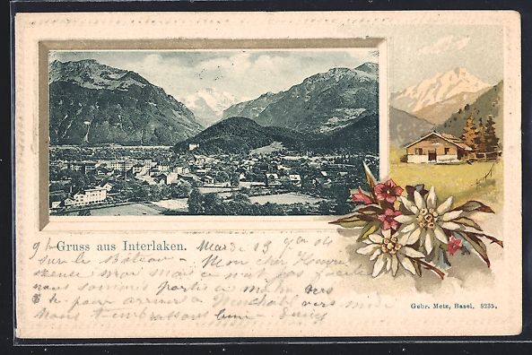 Ansichtskarten: Litho Interlaken, Panorama mit Bergen, B – Gebraucht aus Berlin von bartko-reher