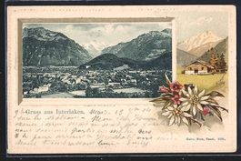 Litho Interlaken, Panorama mit Bergen, B