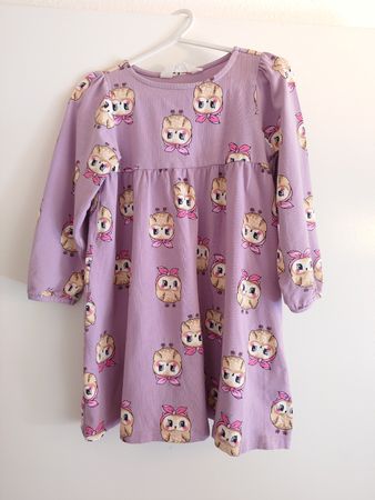 Mädchen Kleid lila Eulenmuster, Grösse 104