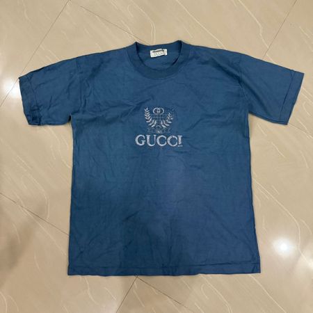 T-Shirt Gucci Vintage Bleu Canard Logo Crest Italy - M #21