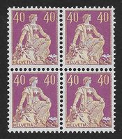 1908; Helvetia mit Schwert 40 Rp.Viererblock Nr.112  **/*