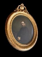 Antikes Portrait Gemälde im Goldrahmen aufgenommen vor 1880