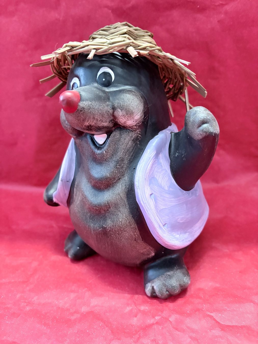 Statuette: Lustiger Maulwurf mit Strohhut,, Gartenfigur, Keramik . – Nuovo e nell'imballaggio originale da Zäziwil venduto da Emlea 2