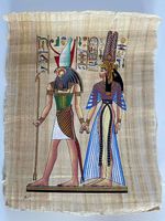 Original Ägyptischer Papyrus Hand gemalt Nefertari & Horus