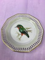 Porzellan-Teller mit Vogelmotiv und Goldrand