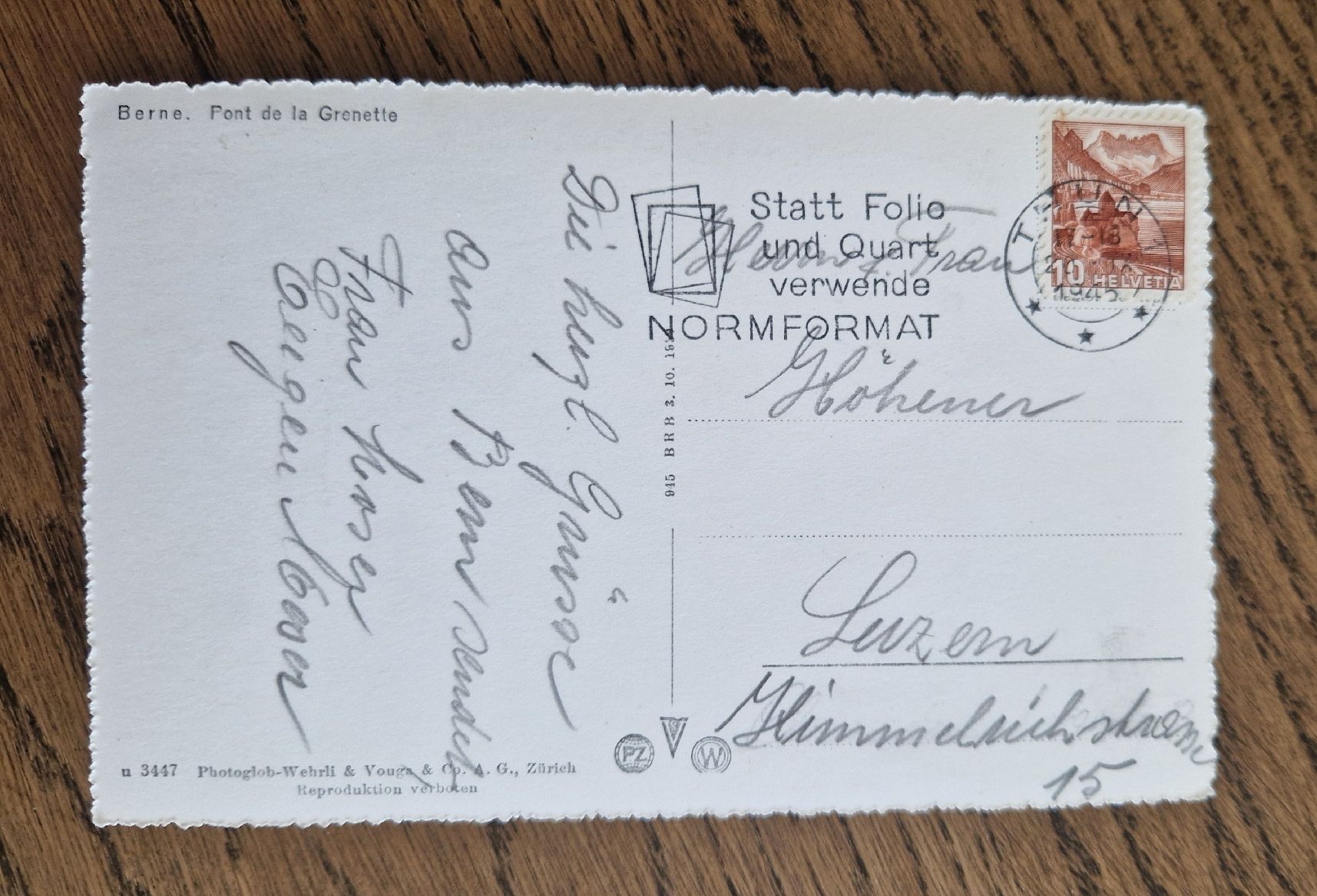 Ansichtskarten: Bern, Kornhausbrücke, 1945 – Gebraucht aus Ebikon von Donar50 1