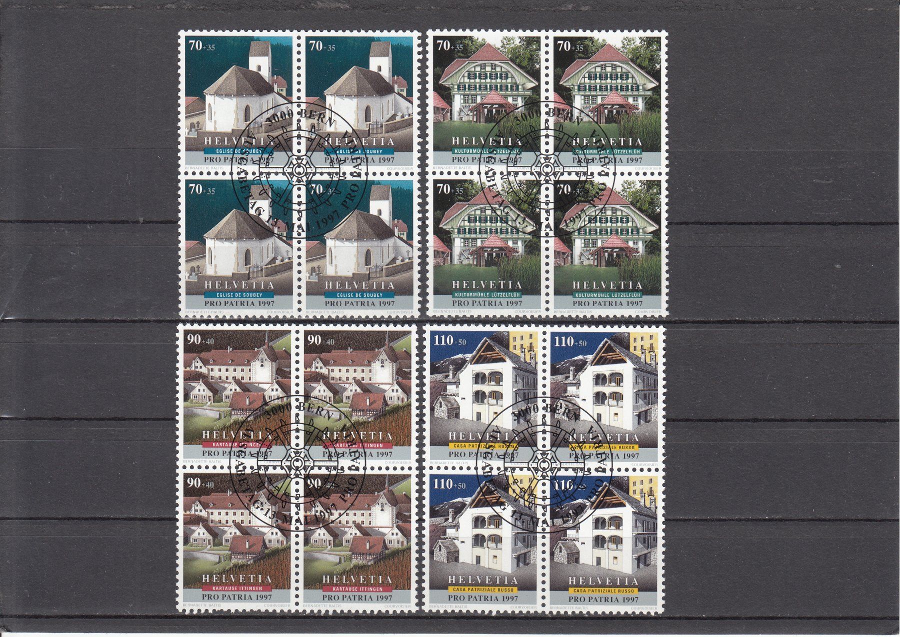 Alle Briefmarken: SBK B255 - B258 im 4er-Block mit ET – Gebraucht aus Bürglen TG von StampGraf