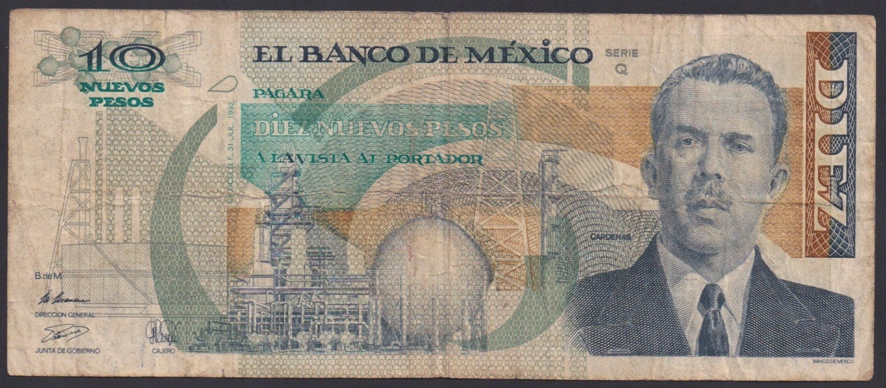 Banknoten: Mexiko 10 Pesos 1992 – Gebraucht aus Brugg AG von banknoten_muesli