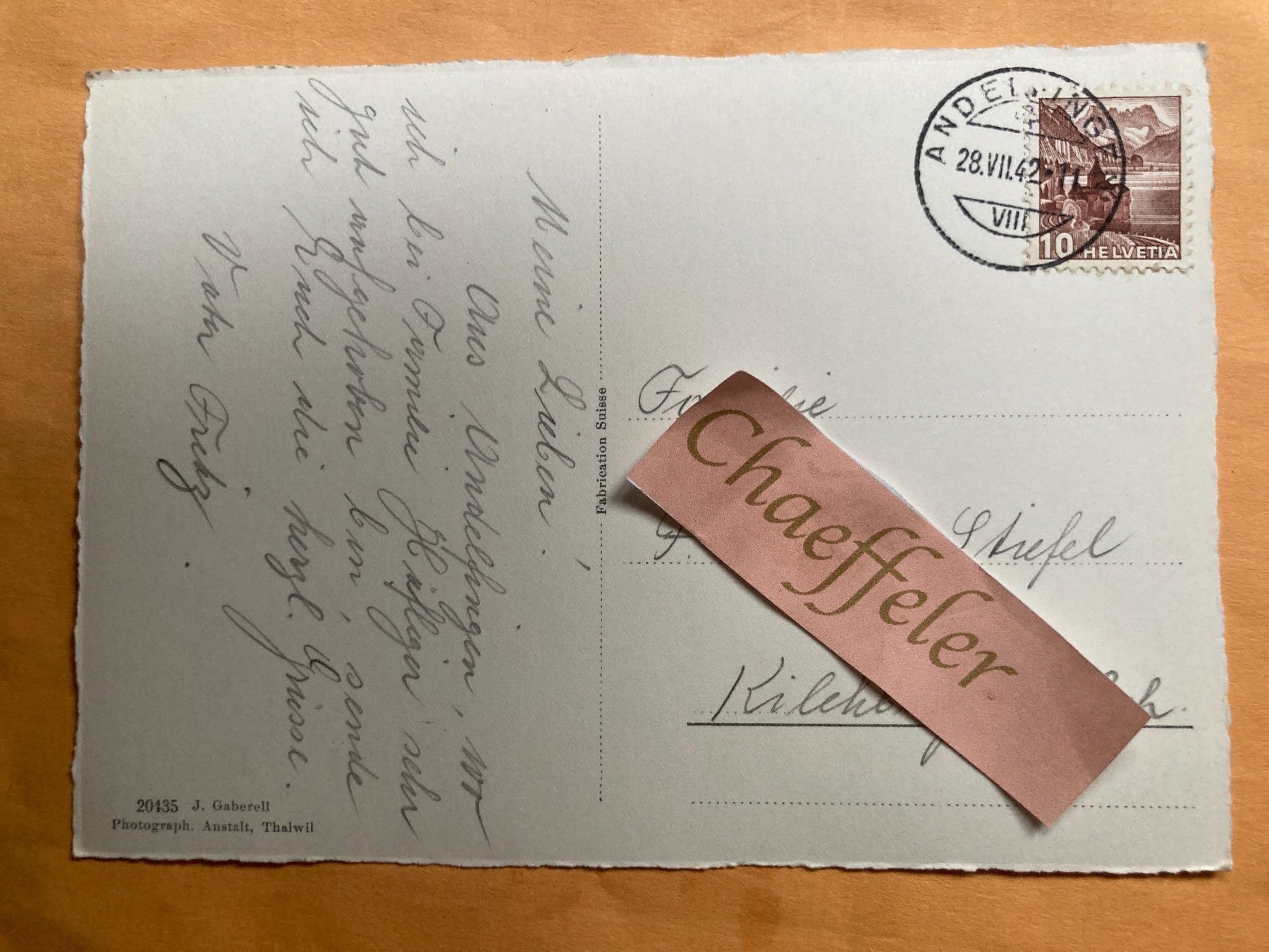 Ansichtskarten: 1942 Andelfingen; Kirche – Gebraucht aus Zürich von Chaeffeler 1
