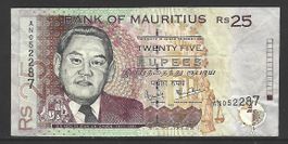 MAURITIUS - 25 RUPEES 1999 - PAPIERBANKNOTE SEHR FEIN - GEBR