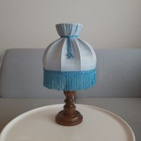 70er Jahren / Holzlampe im Art-deco stil mit Blauenschirm
