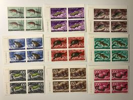 1962, 9x Viererblöcke, ** , Mi 1007-15, KP 100.--