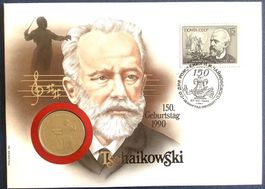 1990 Sowjetunion Münzbrief Tschaikowski 150 Geburtstag