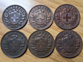 Lot 2 Rappen 1925/41 - Lot 6 Stück!