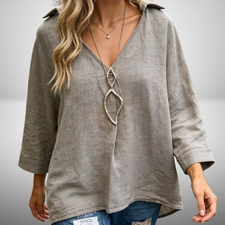 😎 👕 Leinen Shirt V-Ausschnitt Langarm Grau Herren M! 🩶💫