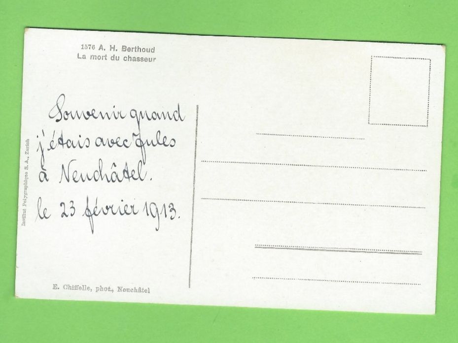 Cartoline postali: Alte Ansichtskarte "La mort du chasseur" 1913 – Usato da Zürich venduto da t24_de 1