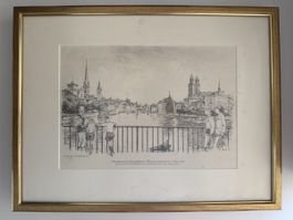 ZZeichnung R. Mühlig 1951 Ansicht von Zürich,  44 Ze
