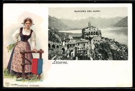 Präge-Lithographie Locarno, Madonna del Sasso, Costume ticin