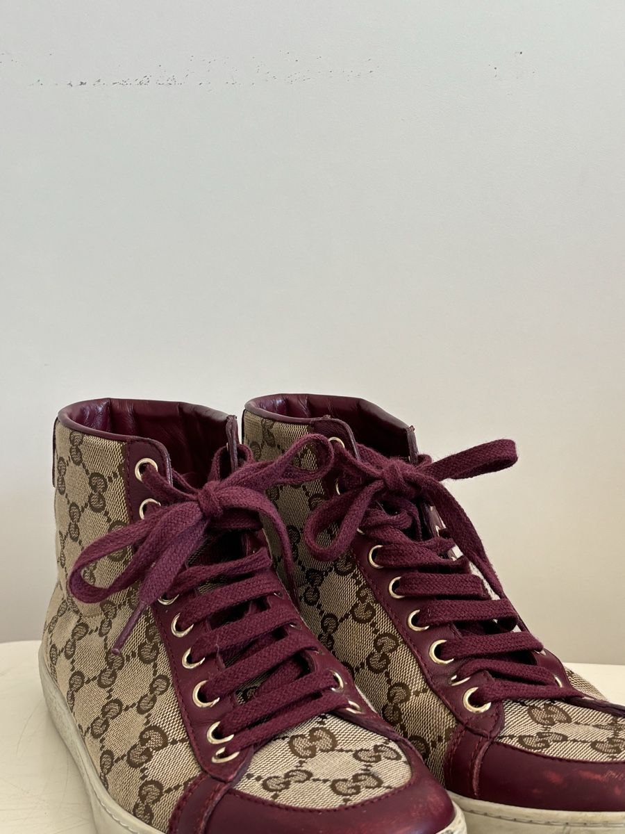 Gucci Scarpe da donna: Gucci High Sneaker - Monogramm Canvas & Bordeaux Leder – Usato da Basel venduto da AnninaD97 5