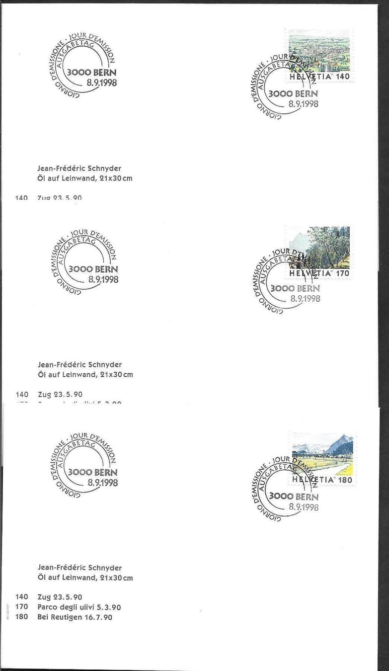 Alle Briefmarken: 7 FDC Serie 943-951 ET 10.03. / 8.9.1998 – Neu (gemäss Beschreibung) aus Olten von clotaldi 1