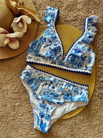 ✨Blumen Bikini Set Blau Weiss M - Neu - Gratis Versand
