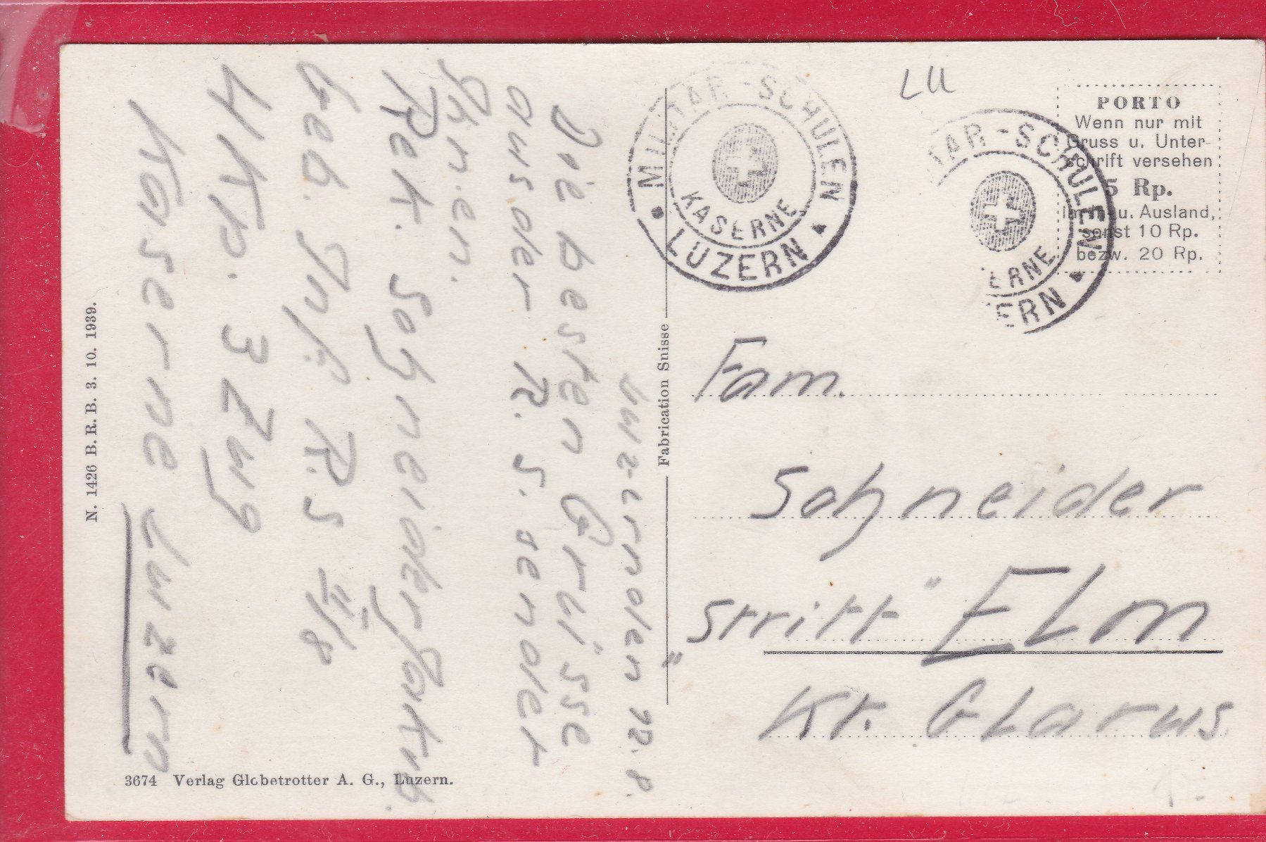 Cartoline postali: LUZERN, NEUE KASERNE, FELDPOST – Usato da Oberrieden venduto da Gebirgsstelze 1