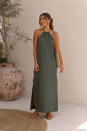 💚🌴 Robe fluide française "Juju s'amuse" en vert kaki