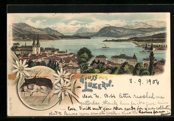 Ansichtskarten: Litho Luzern, Ortsansicht aus der Vogels – Gebraucht aus Berlin von bartko-reher