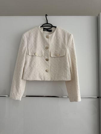 Zara Tweed Blazer kurz creme goldene Knöpfe neuwertig