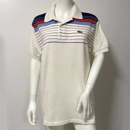 T-Shirt Polo-Shirt LACOSTE weiss Streifen VINTAGE 1970s