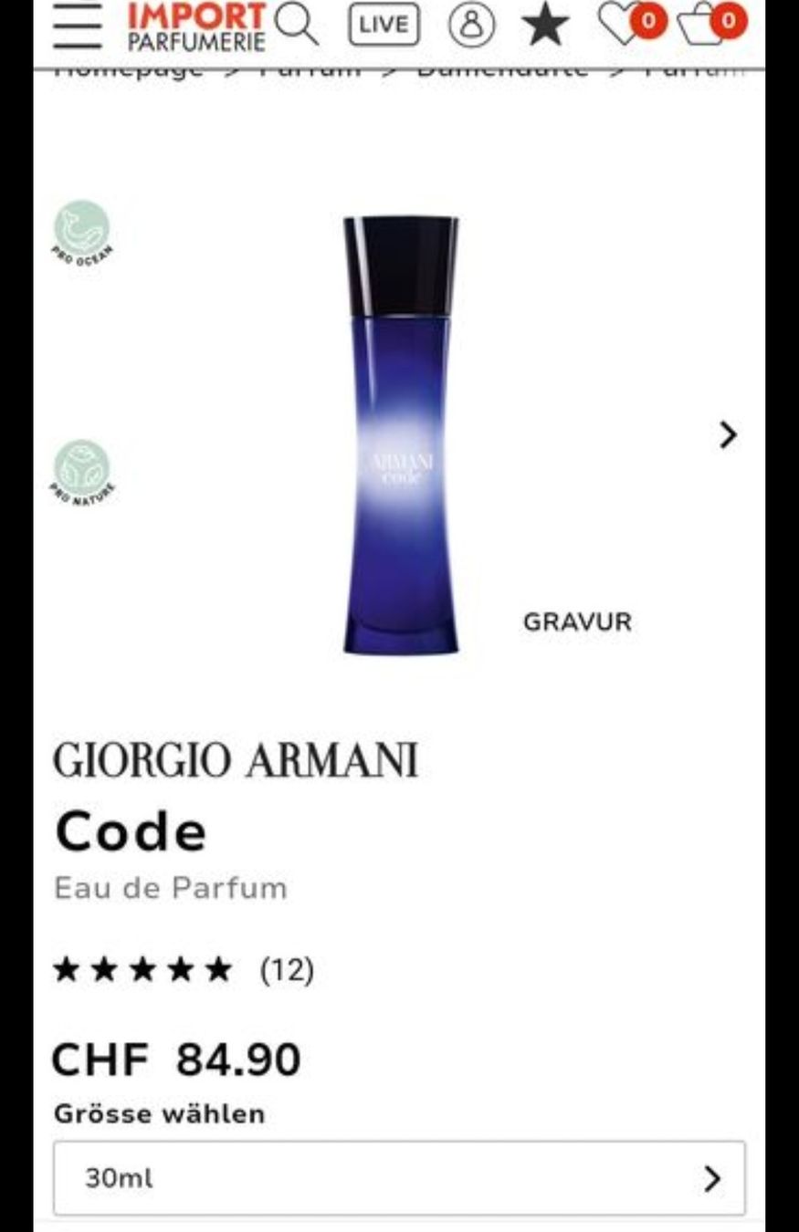 Armani Profumi & Eau de Toilette: Armani code eau de Parfum – Usato da Riggisberg venduto da and_w5yl 1