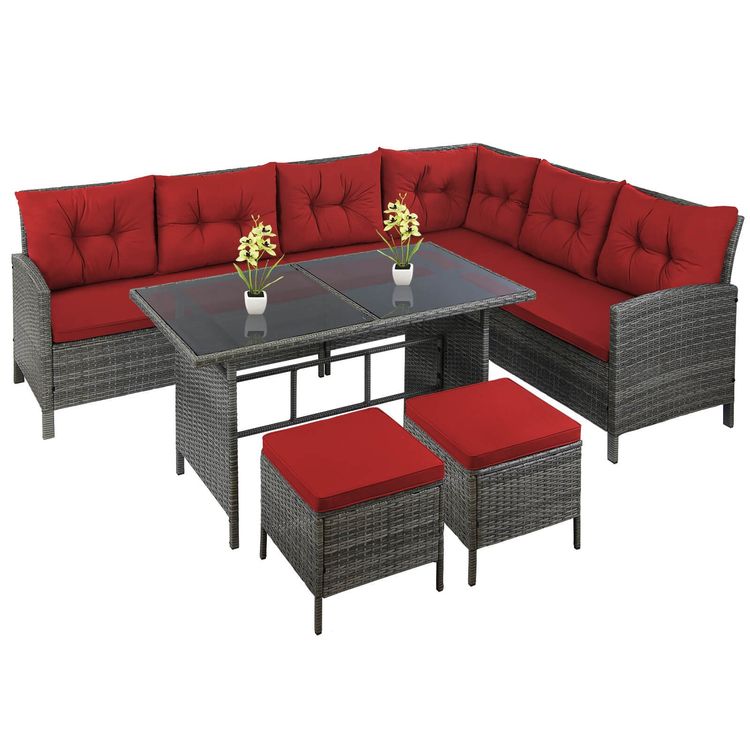 Tischset: Rattan Sitzgruppe Gartenlounge MALI - Grau/Rot – Neu und originalverpackt aus Wallenwil von toesstal-vertrieb