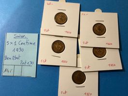 SUISSE : 5 X 1 CENTIME 1930 . Bon état