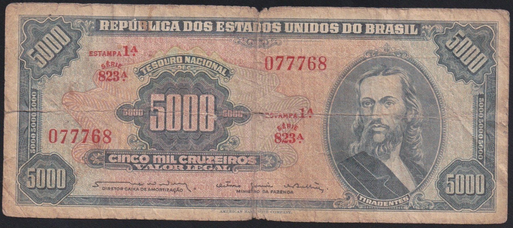Banknoten: Brasilien 5000 Cruzeiros 1964 – Gebraucht aus Brugg AG von banknoten_muesli