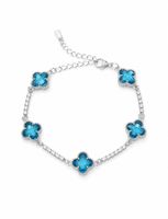 Elegantes Armband mit blauen Kleeblättern, versilbert🍀