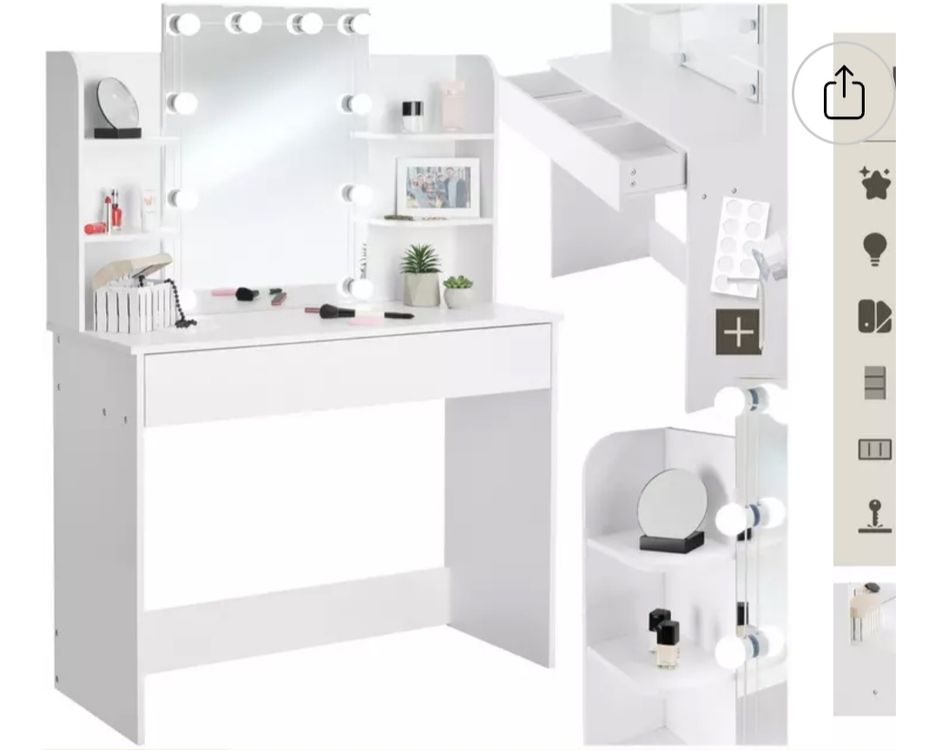 Toeletta da Trucco per Bambini con Specchio Illuminato e Sedia, Postazione Trucco con Luce LED a 2 Colori, Cassetto e Portagioie a Forma di Albero, | Leroy Merlin