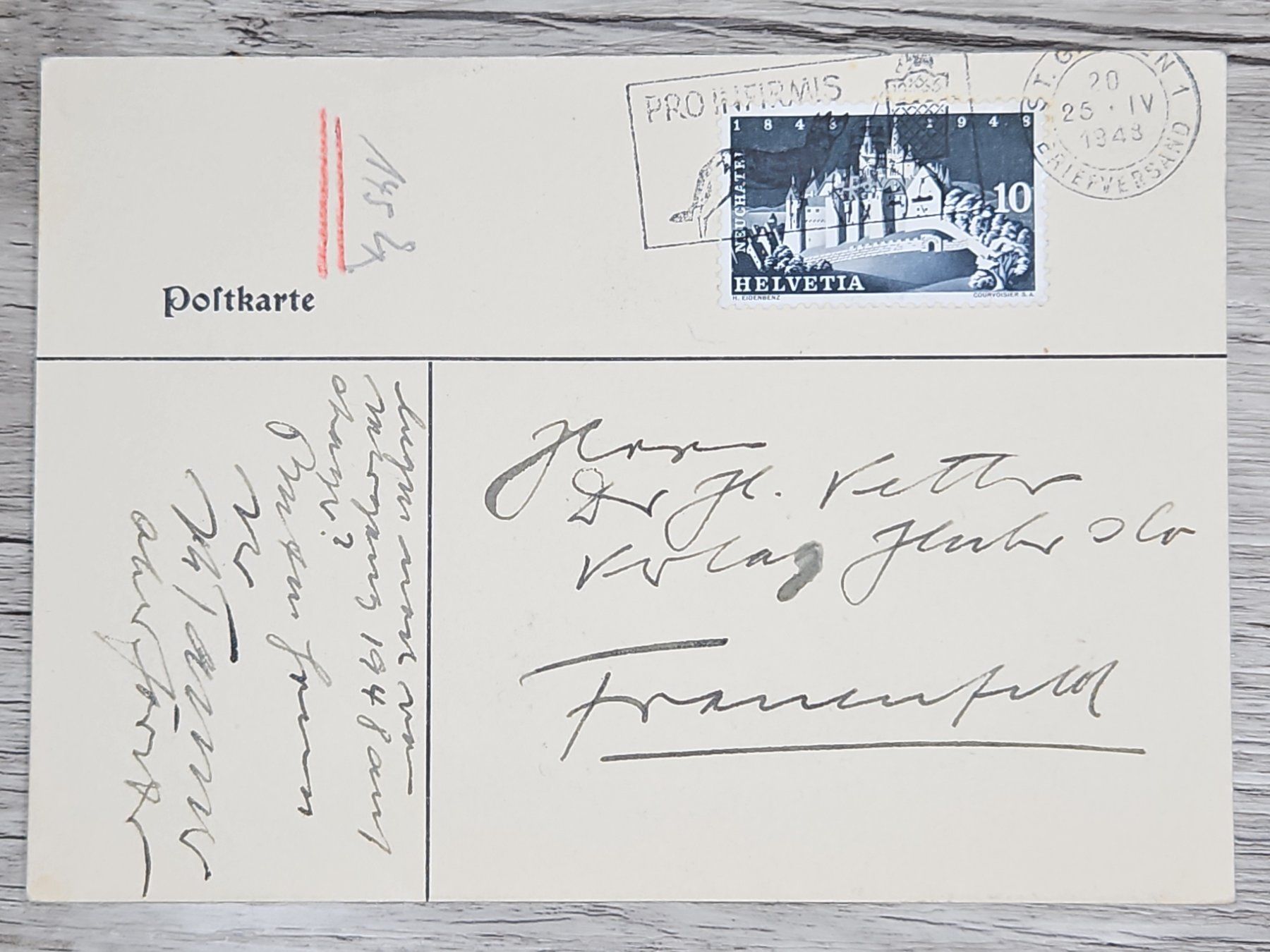 Tutti i francobolli: CL04 Carte Postale + Timbre Suisse 1948 – Usato da Cousset venduto da Patrick_Collections