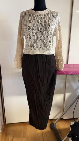 Strickpullover hell und Rock dunkelbraun Gr M 