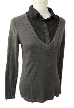 Gr. 36 leichter Pulli braun Glitzerfaden integrierter Bluse
