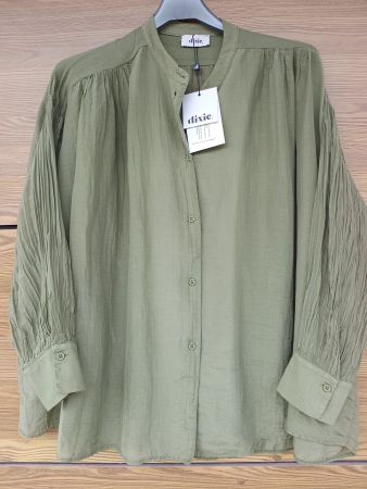 Chemise blouse oversize Dixie coton et soie kaki L